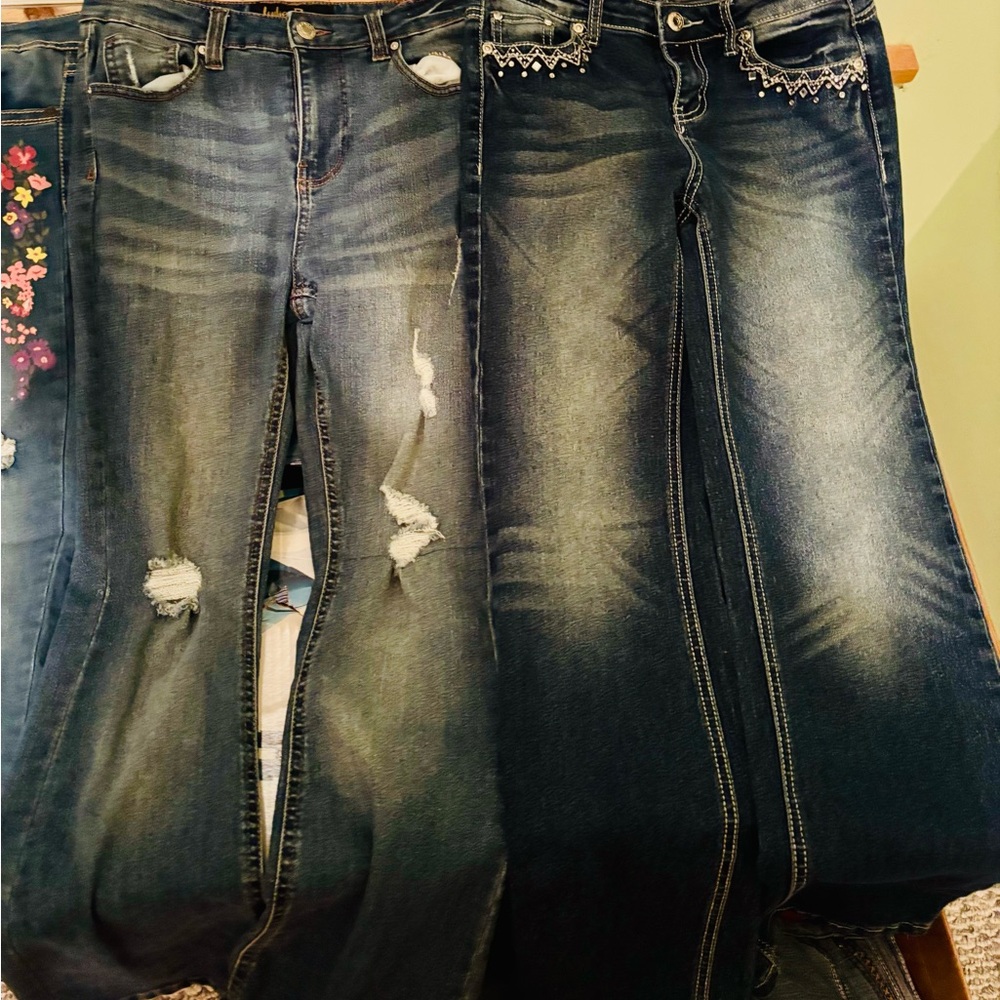 Miss Me Blue Distressed Jeans with Embroidery - Picture 3 of 7